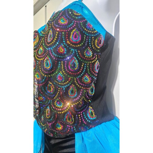 Adult Dance Costume Gallery Unitard Peacock Tutu Sparkly Blouson Jazz Tap Blue M - Picture 5 of 13